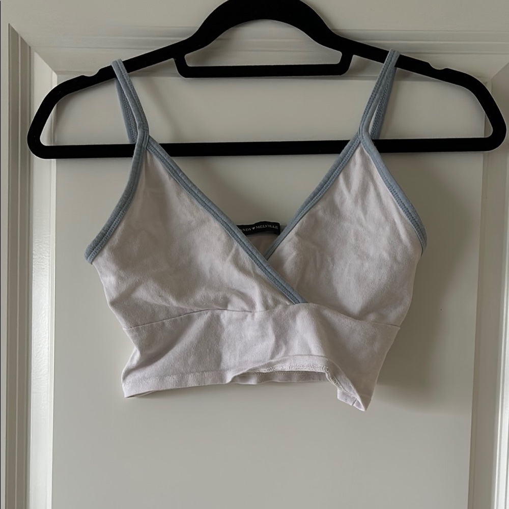 Brandy Melville White and Blue V-Neck Crop Camisole